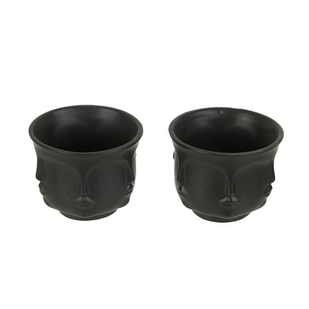 Set of 2 Multi Face Ceramic Planter Matte Black Pottery Vase Small Flower Pot Set of 2 Multi Face Ceramic Planter Matte Black Pottery Vase Small Flower Pot